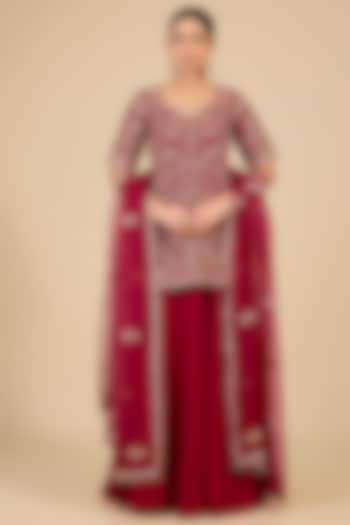 Maroon Spun Silk Skirt Set by Surbhi Shah at Pernia's Pop Up Shop