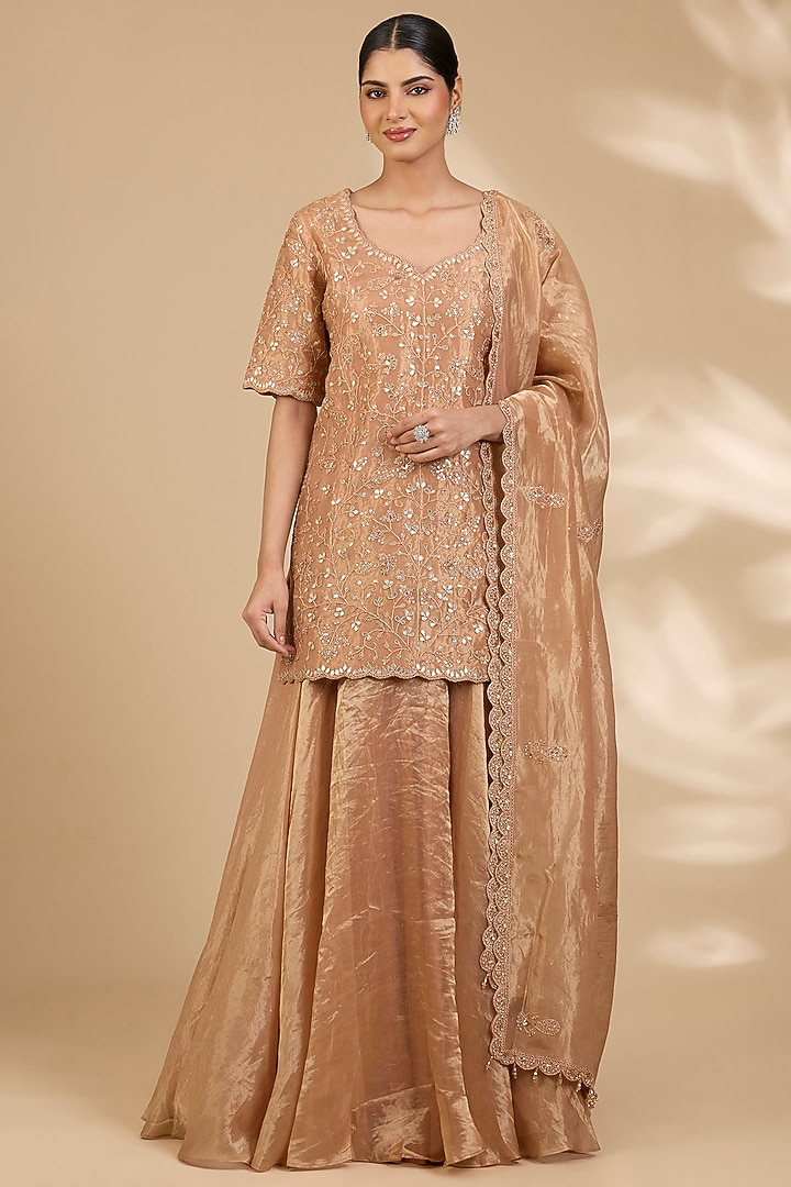 Golden Tissue Skirt Set by SURBHI SHAH at Pernia's Pop Up Shop