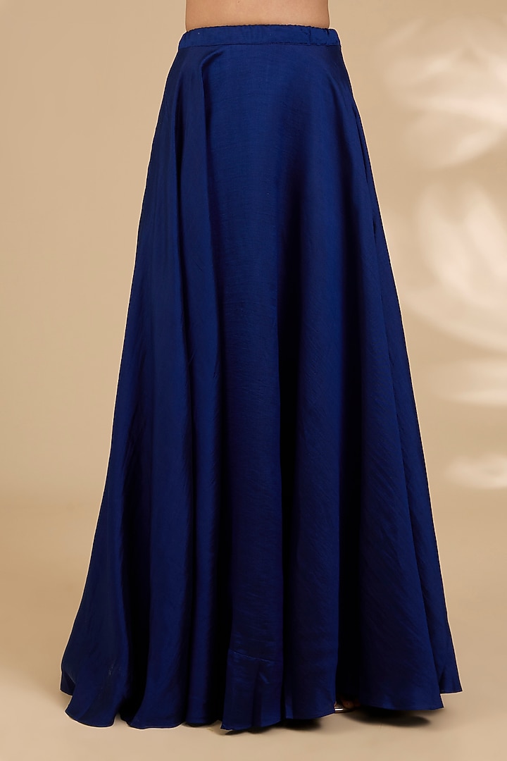 Navy Blue Spun Silk Skirt Set by SURBHI SHAH at Pernia's Pop Up Shop