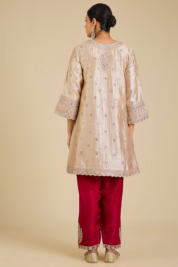 Champagne Spun Silk Gota Work Kurta Set by SURBHI SHAH at Pernia's Pop Up Shop