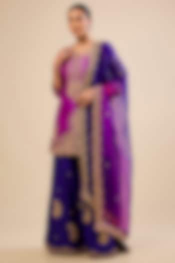 Purple Spun Silk Mukaish Work Bridal Sharara Set by Surbhi Shah at Pernia's Pop Up Shop