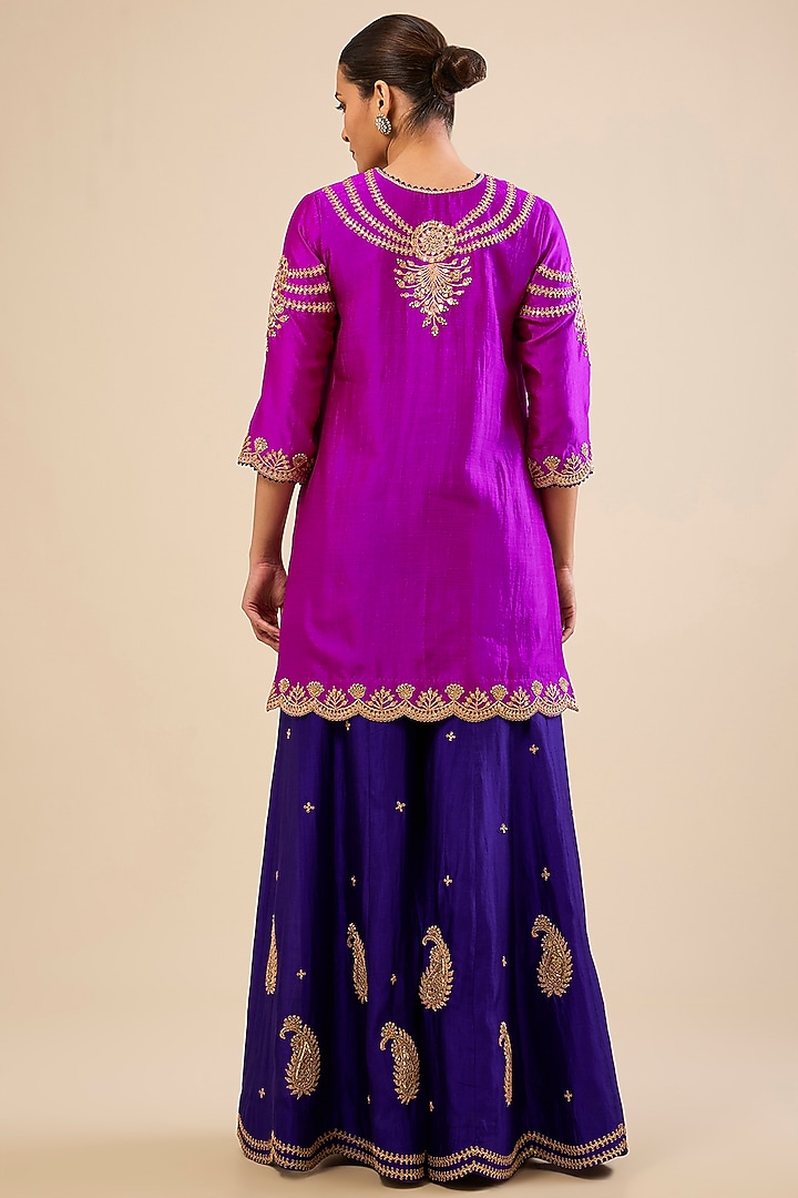 Purple Spun Silk Mukaish Work Bridal Sharara Set by Surbhi Shah at Pernia's Pop Up Shop