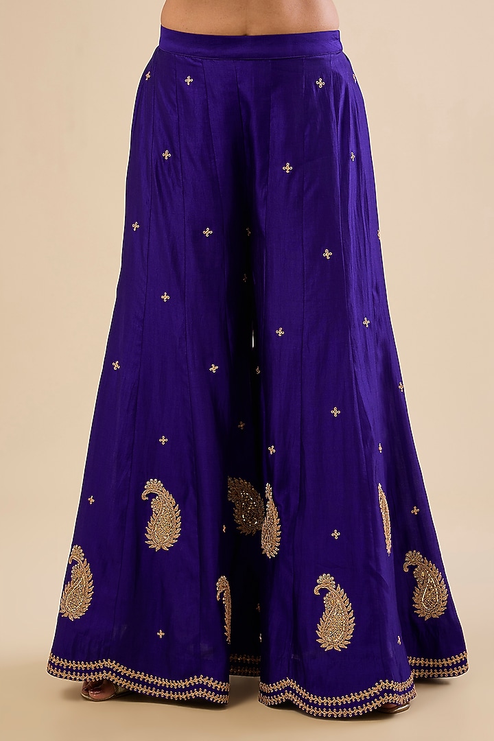 Purple Spun Silk Mukaish Work Bridal Sharara Set by Surbhi Shah at Pernia's Pop Up Shop