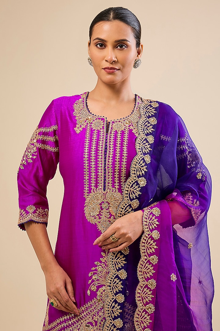 Purple Spun Silk Mukaish Work Bridal Sharara Set by Surbhi Shah at Pernia's Pop Up Shop