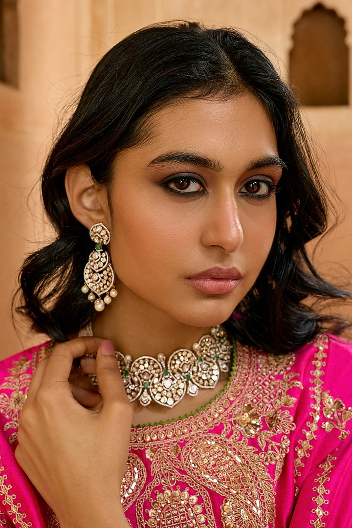 Pink Pure Spun Silk Mukesh Work Kurta Set by SURBHI SHAH at Pernia's Pop Up Shop