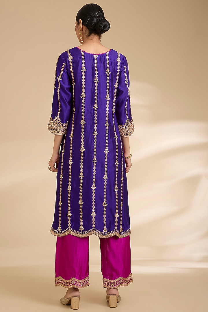 Purple Spun Silk Marori Work Kurta Set by Surbhi Shah at Pernia's Pop Up Shop