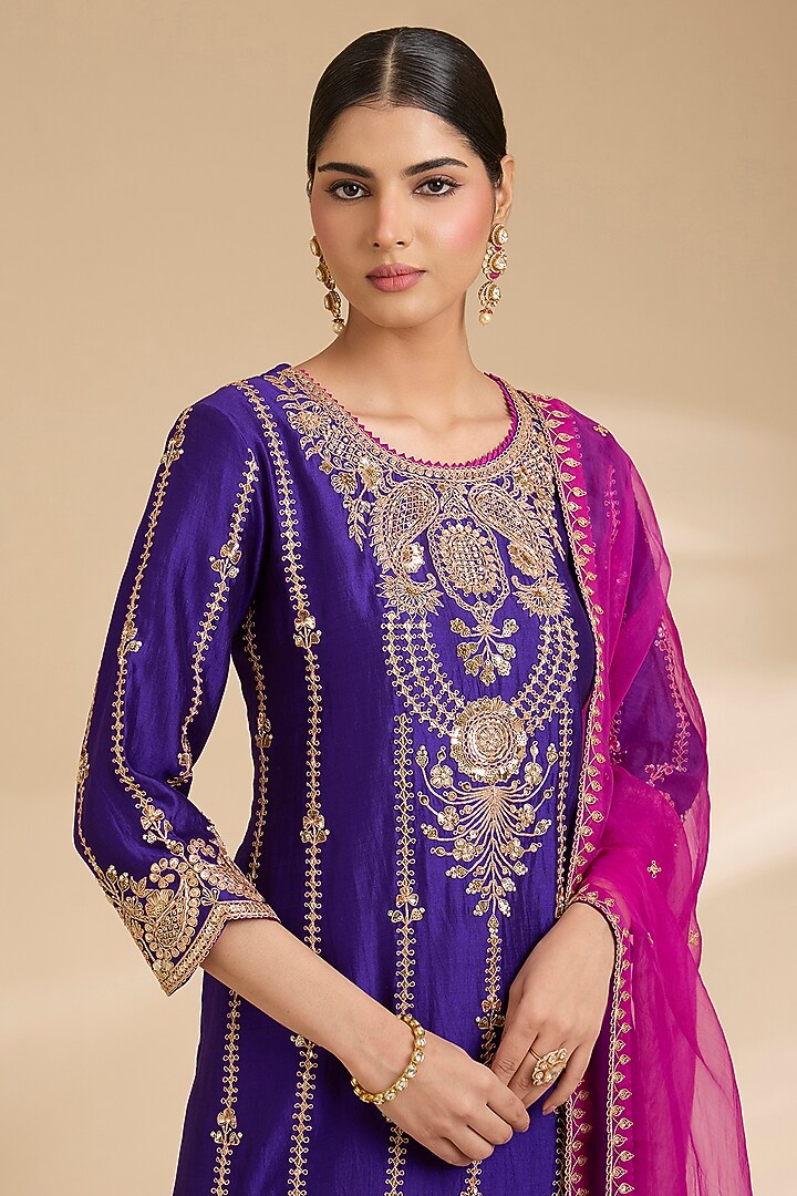 Purple Spun Silk Marori Work Kurta Set by Surbhi Shah at Pernia's Pop Up Shop
