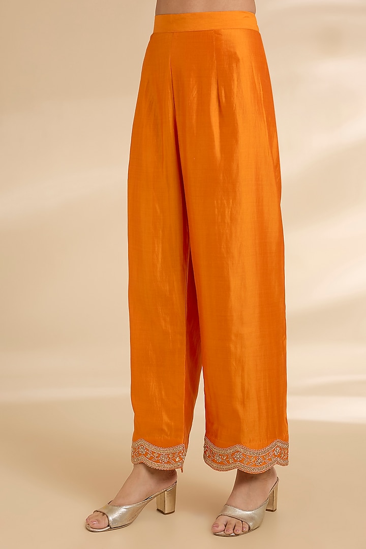 Mango Orange Spun Silk Marori Work Kurta Set by Surbhi Shah at Pernia's Pop Up Shop