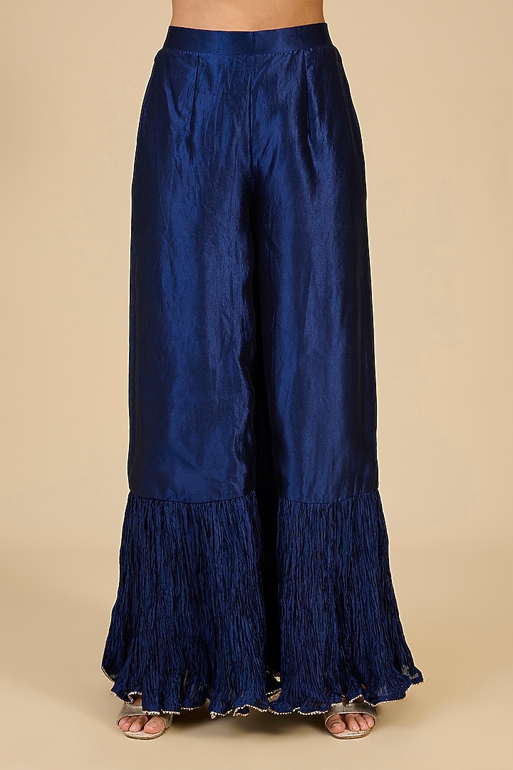 Navy Blue Spun Silk Marori Work Bridal Anarkali Set by Surbhi Shah at Pernia's Pop Up Shop