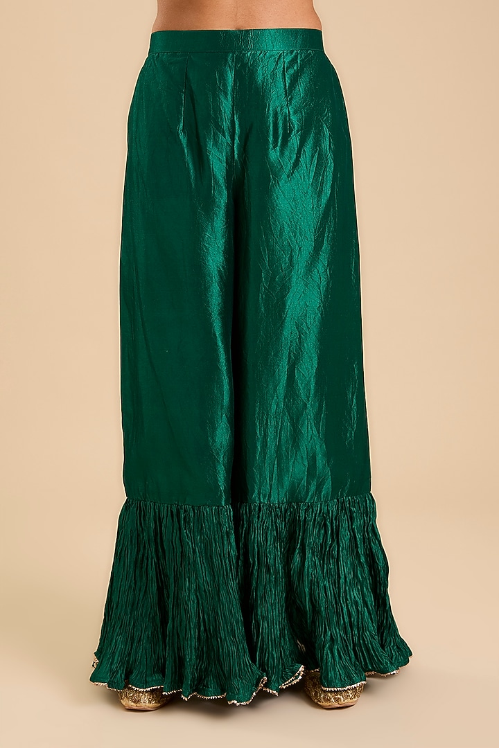 Emerald Green Spun Silk Marori & Zardosi Embroidered Bridal Anarkali Set by SURBHI SHAH at Pernia's Pop Up Shop
