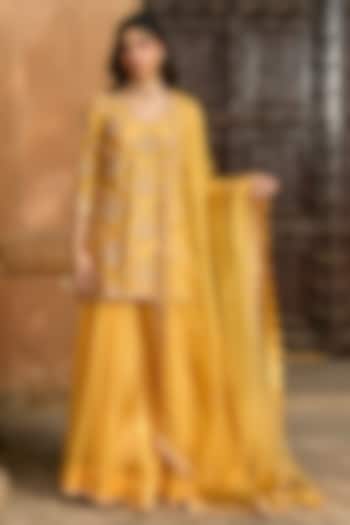 Pastel Mango Organza Zardosi Work Bridal Sharara Set by SURBHI SHAH at Pernia's Pop Up Shop
