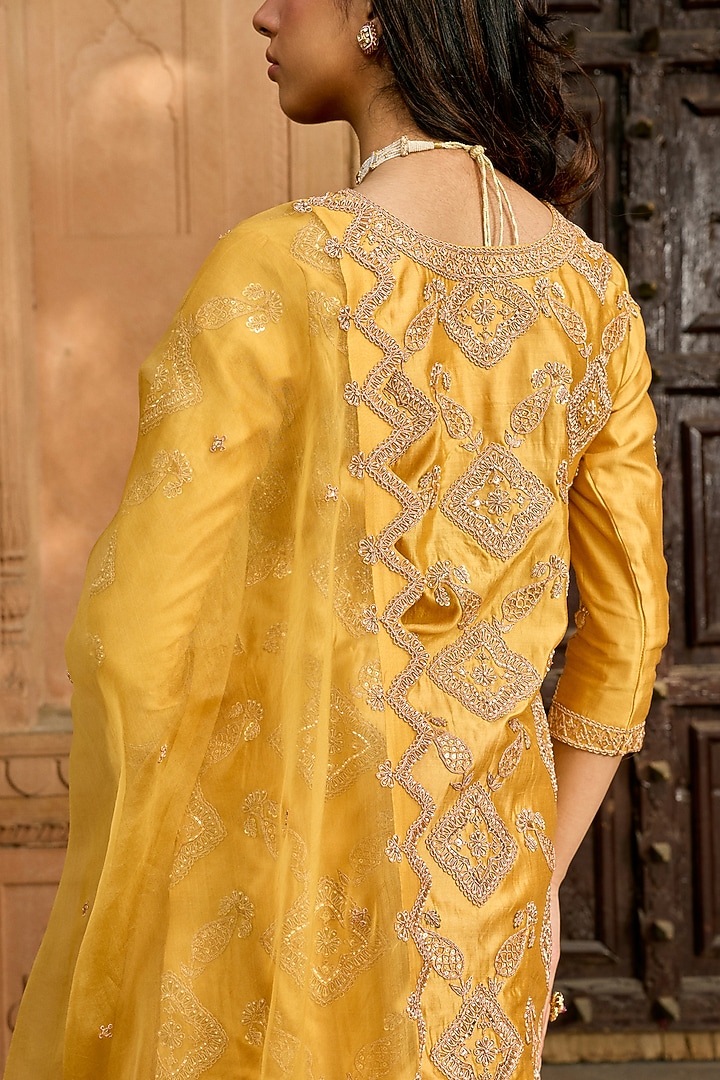 Pastel Mango Organza Zardosi Work Bridal Sharara Set by SURBHI SHAH at Pernia's Pop Up Shop