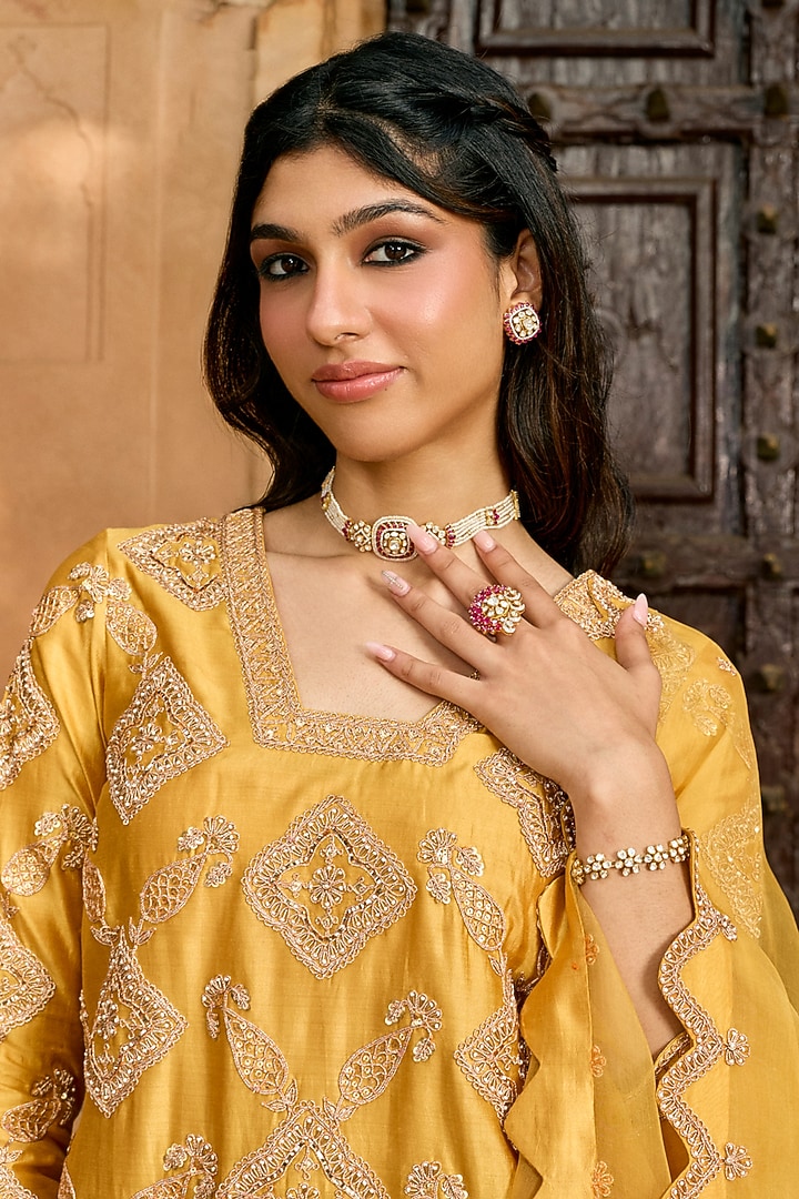 Pastel Mango Organza Zardosi Work Bridal Sharara Set by SURBHI SHAH at Pernia's Pop Up Shop