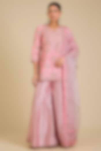 Raspberry Pink Spun Silk Gota Work Wedding Sharara Set by SURBHI SHAH at Pernia's Pop Up Shop