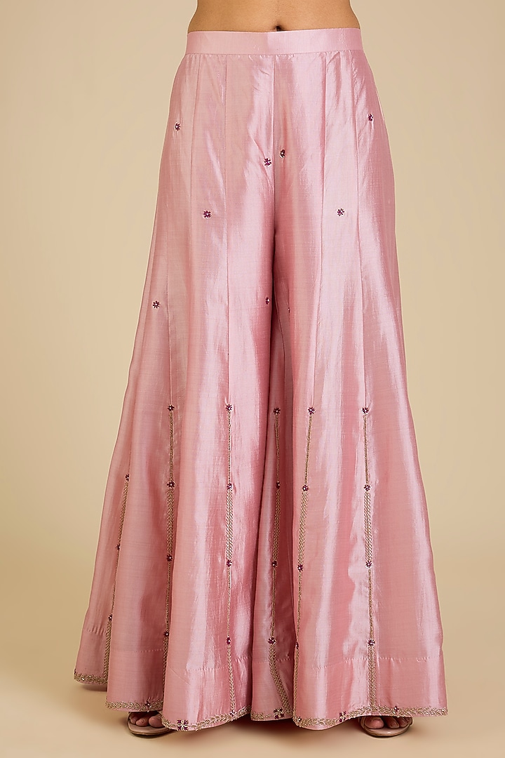 Raspberry Pink Spun Silk Gota Work Wedding Sharara Set by SURBHI SHAH at Pernia's Pop Up Shop
