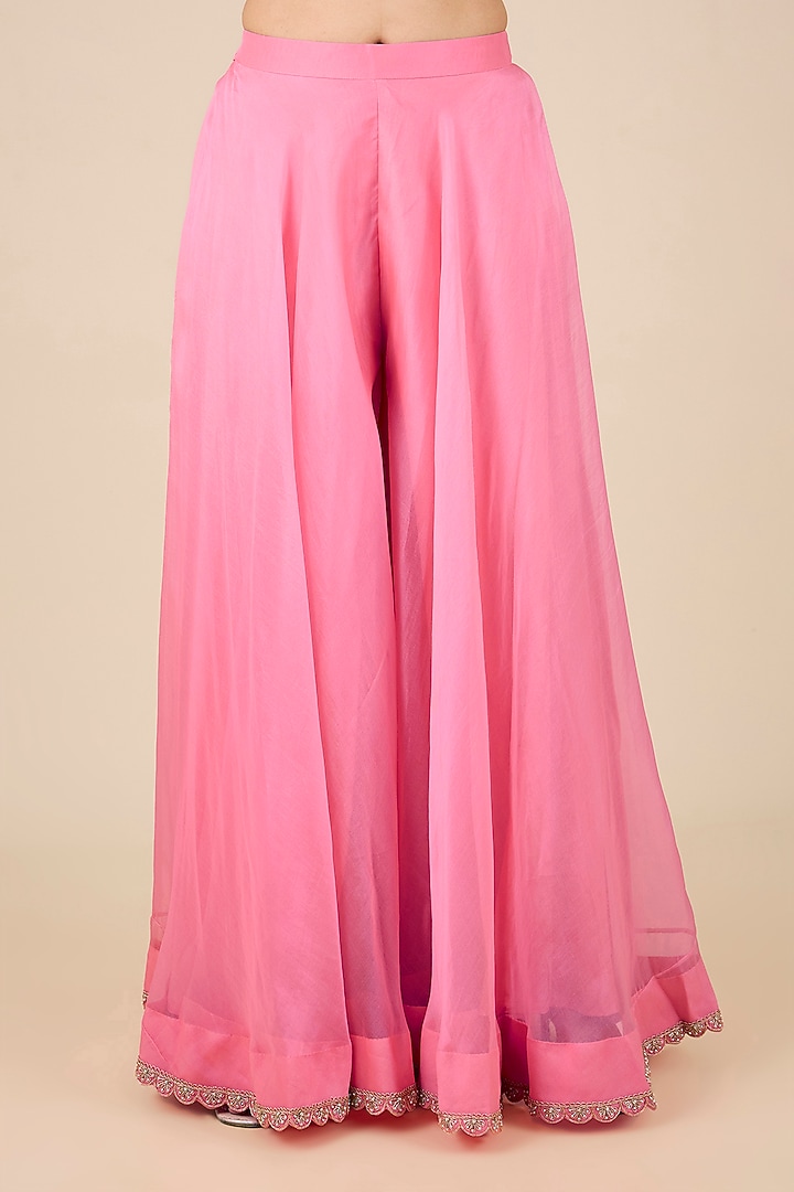 Raspberry Pink Organza Mukaish Embroidered Bridal Sharara Set by SURBHI SHAH at Pernia's Pop Up Shop