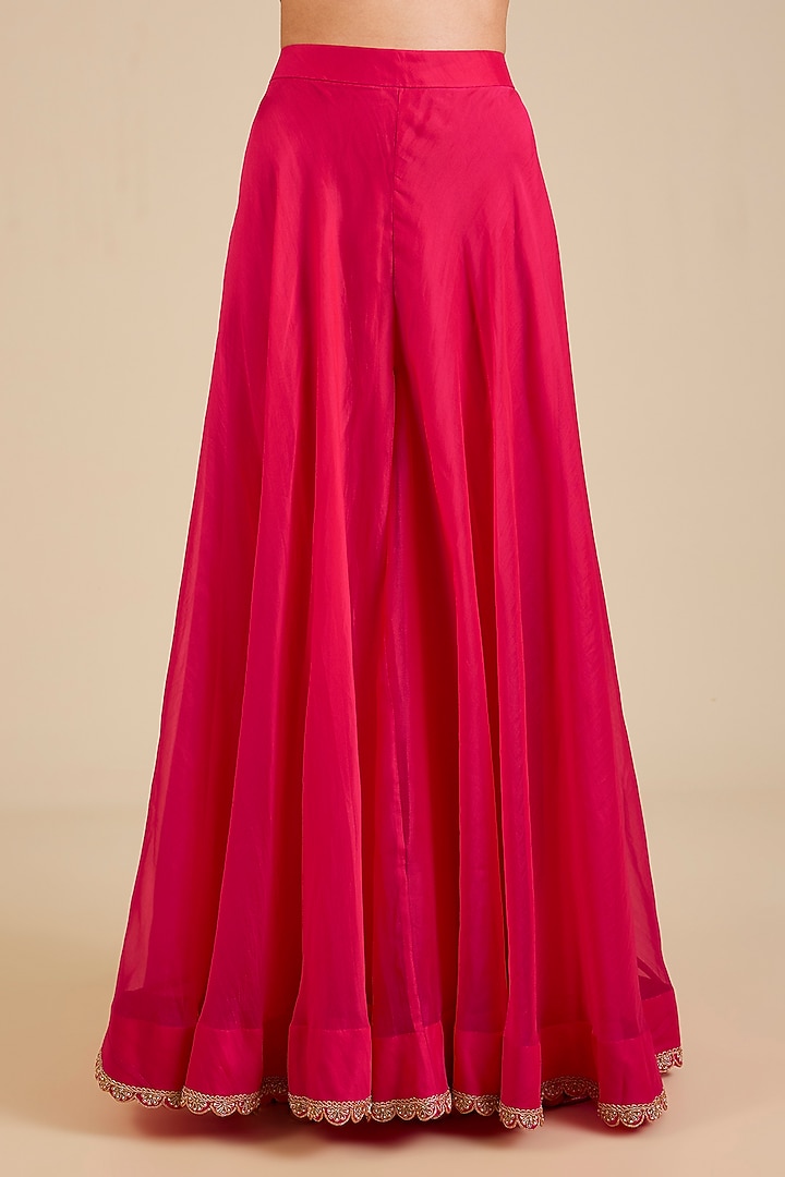 Strawberry Red Spun Silk Marori & Mukaish Embroidered Bridal Sharara Set by Surbhi Shah at Pernia's Pop Up Shop