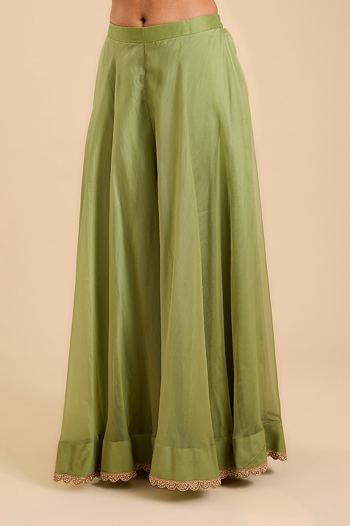 Fresh Green Spun Silk Marori & Zardosi Embroidered Bridal Sharara Set by SURBHI SHAH at Pernia's Pop Up Shop