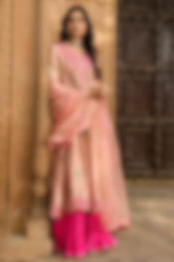 Old Rose Pure Spun Silk Zardosi Work Bridal Anarkali Set by SURBHI SHAH at Pernia's Pop Up Shop