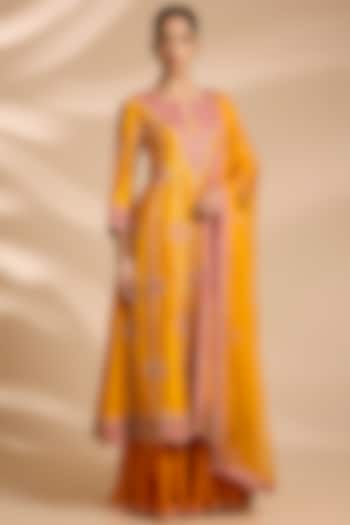 Mango Yellow Spun Silk Gota Embroidered Bridal Anarkali Set by Surbhi Shah at Pernia's Pop Up Shop