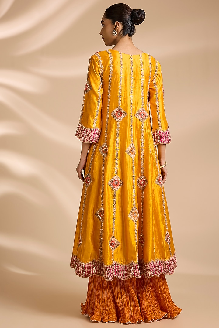Mango Yellow Spun Silk Gota Embroidered Bridal Anarkali Set by Surbhi Shah at Pernia's Pop Up Shop