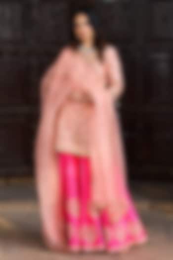Hot Pink Pure Spun Silk Zardosi Work Bridal Sharara Set by SURBHI SHAH at Pernia's Pop Up Shop