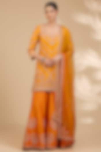 Orange Spun Silk Bridal Sharara Set by SURBHI SHAH at Pernia's Pop Up Shop