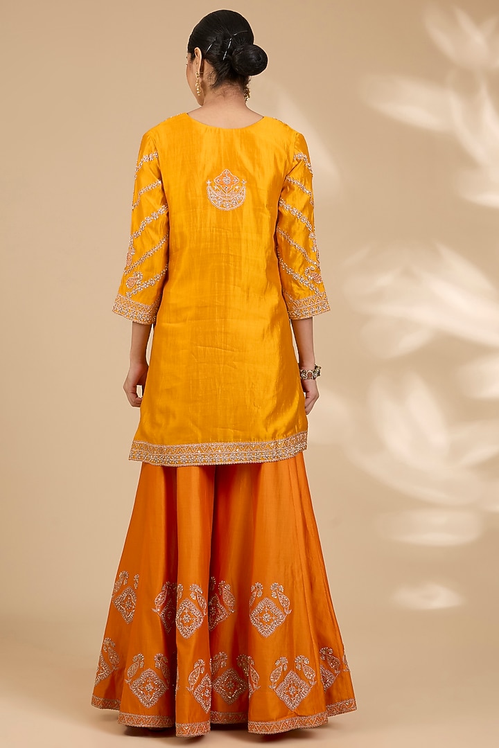 Orange Spun Silk Bridal Sharara Set by SURBHI SHAH at Pernia's Pop Up Shop