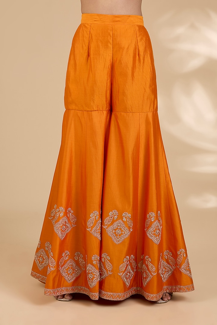 Orange Spun Silk Bridal Sharara Set by SURBHI SHAH at Pernia's Pop Up Shop