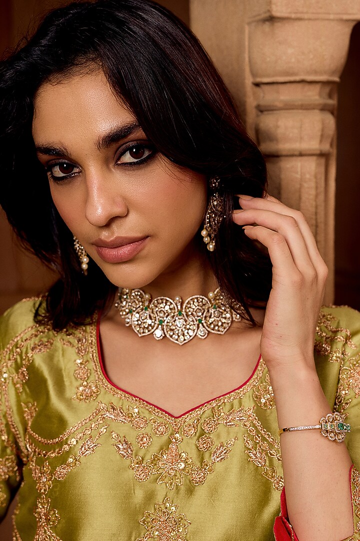 Strawberry Red Pure Pure Spun Silk Bridal Sharara Set by SURBHI SHAH at Pernia's Pop Up Shop
