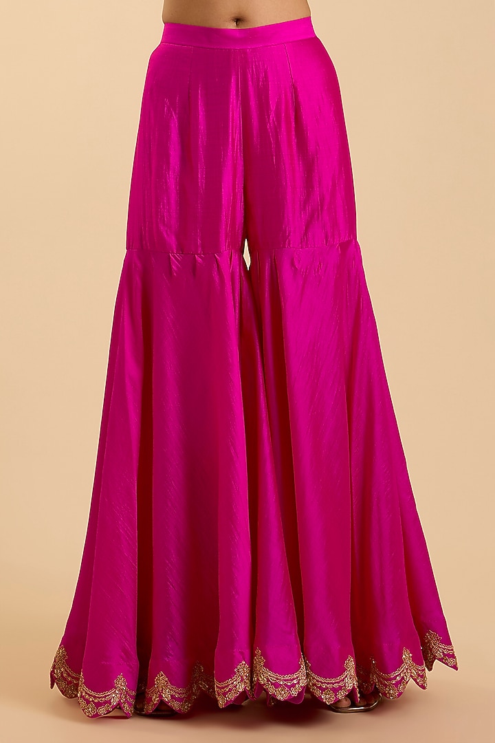 Rani Pink Spun Silk Marori Work Bridal Sharara Set by SURBHI SHAH at Pernia's Pop Up Shop