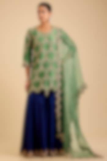 Navy Blue Spun Silk Marori Work Bridal Sharara Set by SURBHI SHAH at Pernia's Pop Up Shop