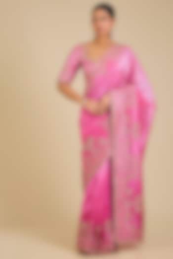 Blush Pink Kora Silk Marori Work Reception Saree Set by SURBHI SHAH at Pernia's Pop Up Shop