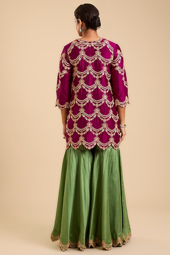 Powder Sage Green Spun Silk Pyali & Marori Embroidered Bridal Sharara Set by SURBHI SHAH at Pernia's Pop Up Shop