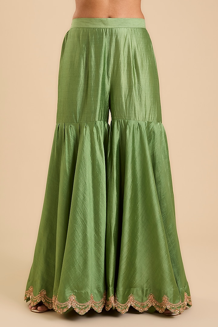 Powder Sage Green Spun Silk Pyali & Marori Embroidered Bridal Sharara Set by SURBHI SHAH at Pernia's Pop Up Shop