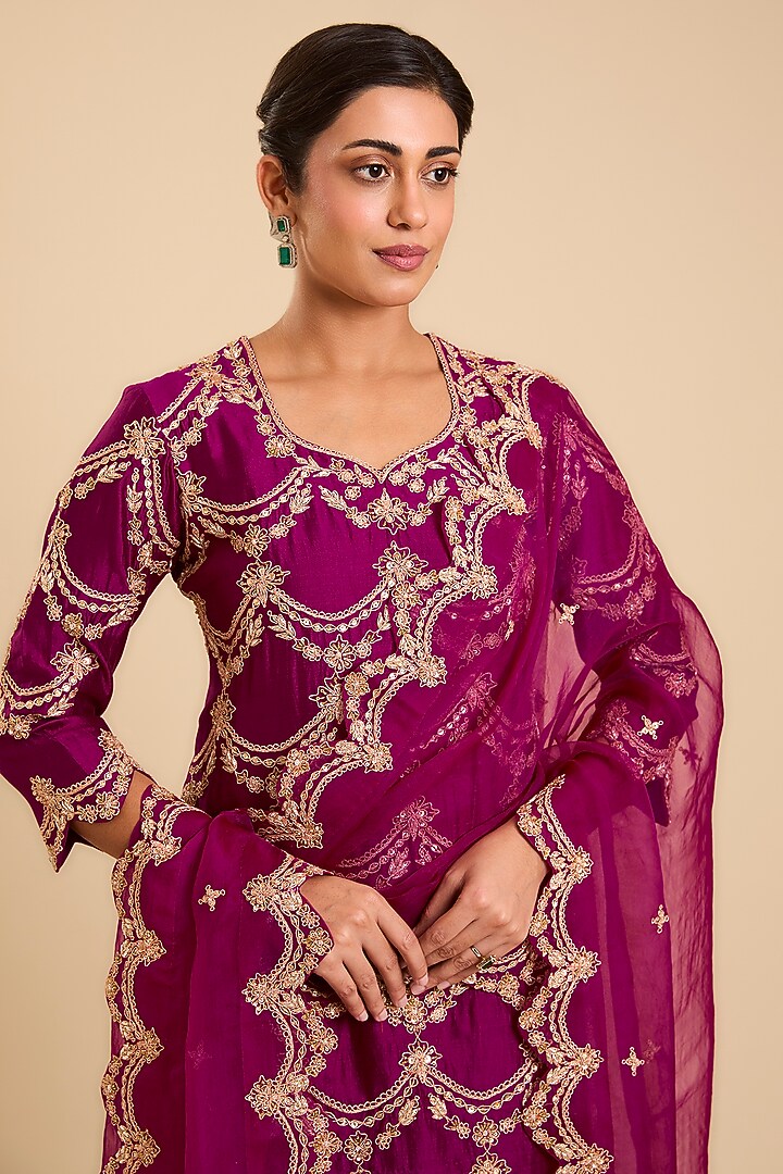 Powder Sage Green Spun Silk Pyali & Marori Embroidered Bridal Sharara Set by SURBHI SHAH at Pernia's Pop Up Shop