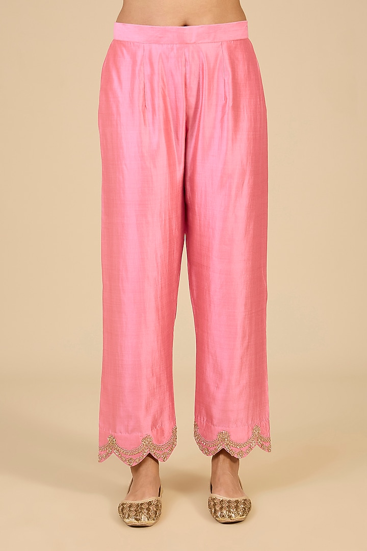 Raspberry Pink Spun Silk Marori Work Kurta Set by Surbhi Shah at Pernia's Pop Up Shop