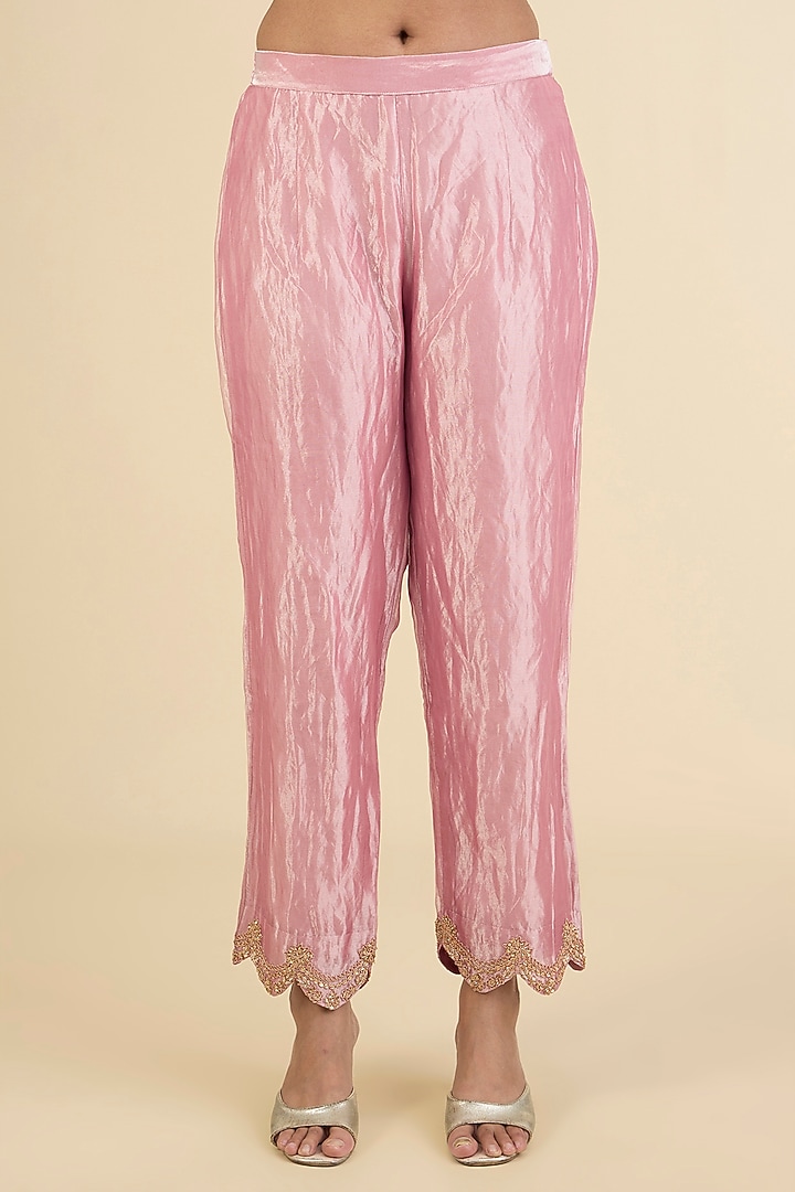 Rose Pink Tissue Marori Work Kurta Set by Surbhi Shah at Pernia's Pop Up Shop