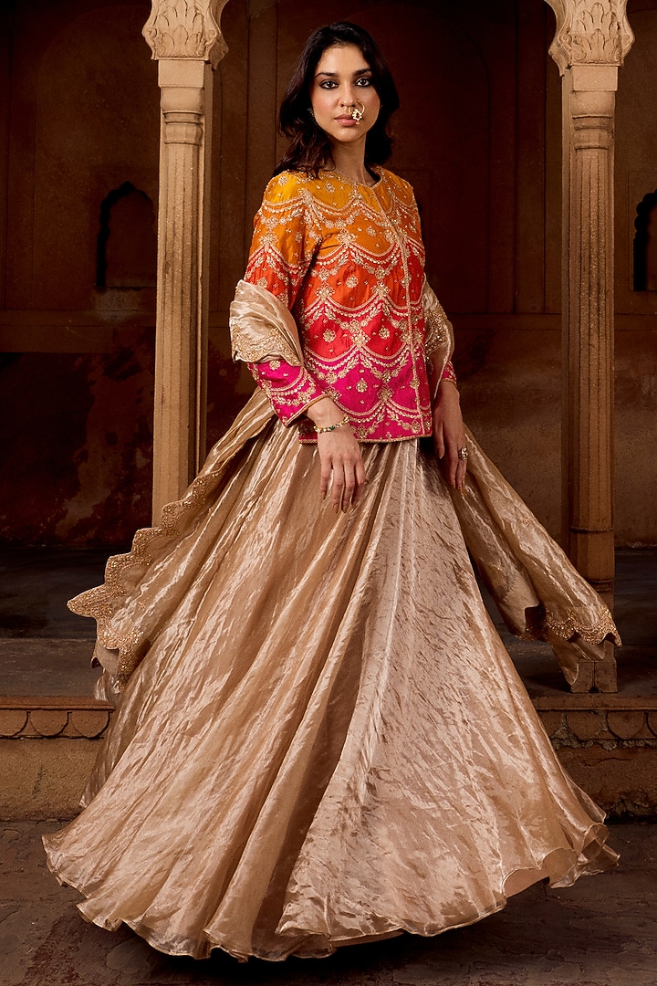 Beige Tissue Skirt Set by SURBHI SHAH at Pernia's Pop Up Shop