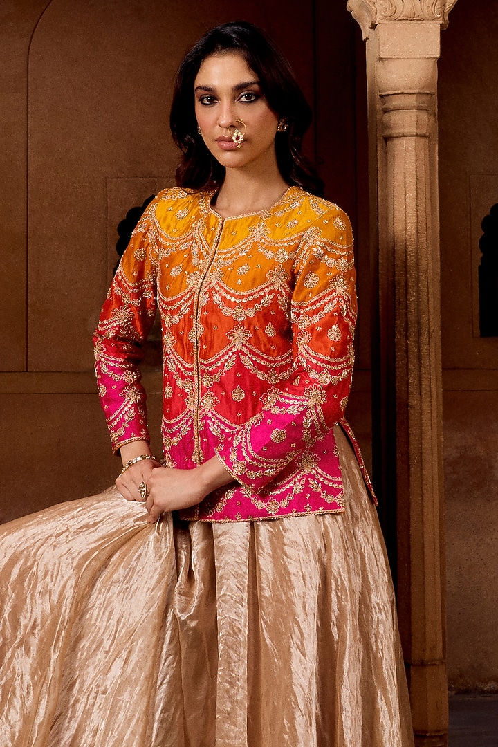 Beige Tissue Skirt Set by SURBHI SHAH at Pernia's Pop Up Shop