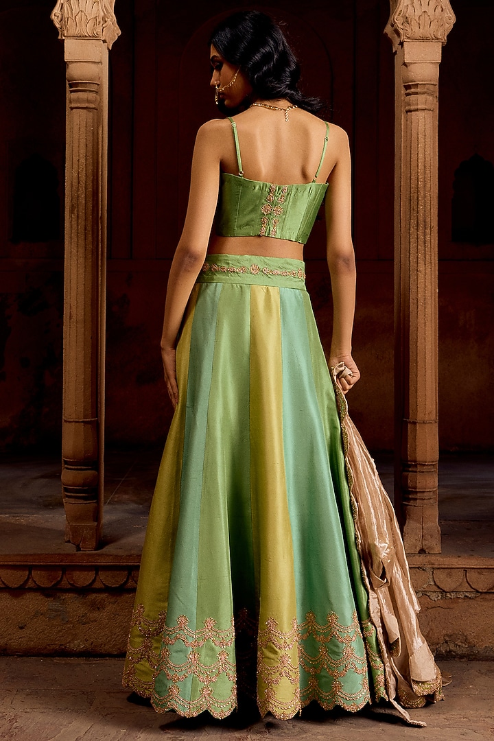 Sage Green Dupion Silk Marori Work Skirt Set by SURBHI SHAH at Pernia's Pop Up Shop