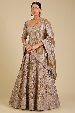 Grey Tissue Marori Work Lehenga Set by SURBHI SHAH