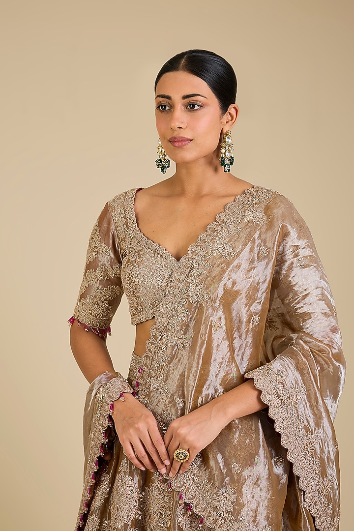 Grey Tissue Marori Work Bridal Lehenga Set by SURBHI SHAH at Pernia's Pop Up Shop