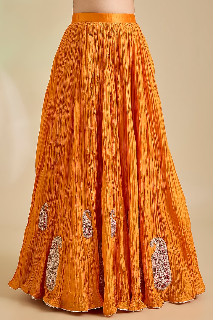 Mango Yellow Kora Silk Marori Embroidered Skirt Set by SURBHI SHAH at Pernia's Pop Up Shop