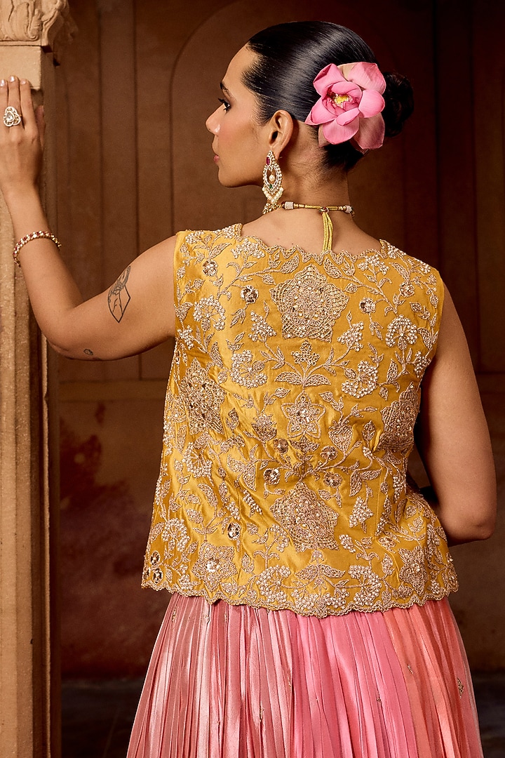 Raspberry Pink Kora Silk Skirt Set by SURBHI SHAH at Pernia's Pop Up Shop