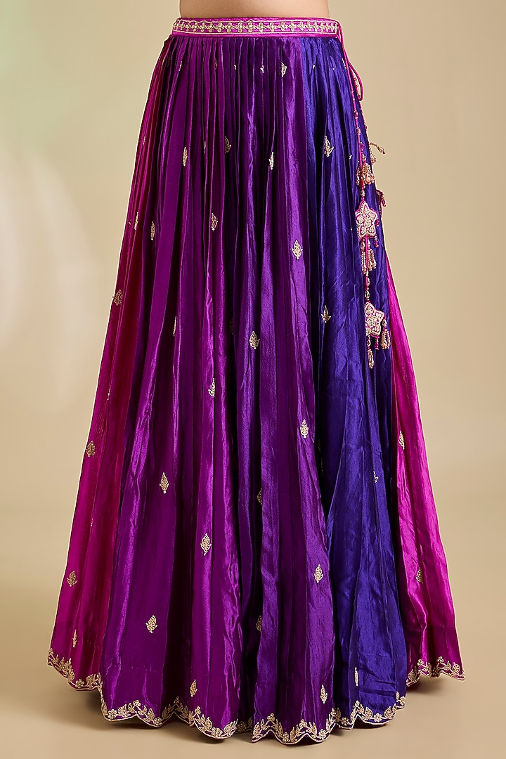 Purple & Magenta Kora Silk Marori Embroidered Jacket Set by SURBHI SHAH at Pernia's Pop Up Shop