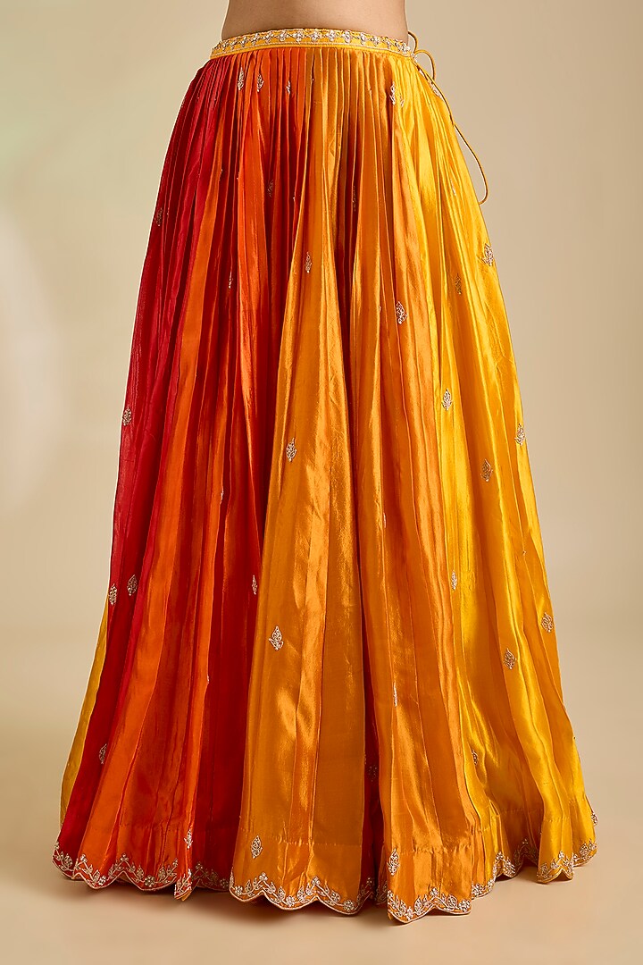 Orange & Rani Kora Silk Marori Embroidered Jacket Set by SURBHI SHAH at Pernia's Pop Up Shop