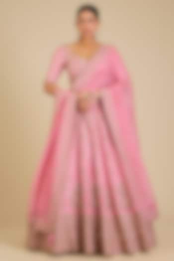 Blush Pink Dupion Silk Marori Work Bridal Lehenga Set by SURBHI SHAH at Pernia's Pop Up Shop