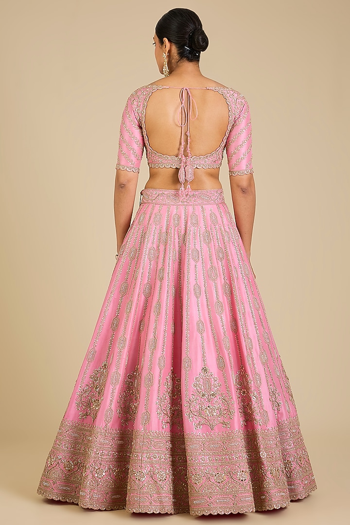 Blush Pink Dupion Silk Marori Work Bridal Lehenga Set by SURBHI SHAH at Pernia's Pop Up Shop