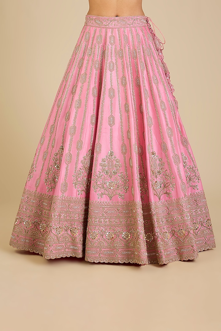 Blush Pink Dupion Silk Marori Work Bridal Lehenga Set by SURBHI SHAH at Pernia's Pop Up Shop